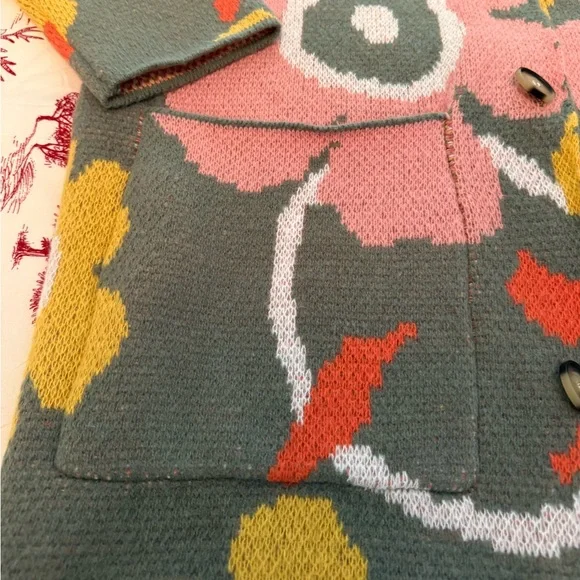 Davi & Dani NWT Hippie Bohemian Pink Floral Knit Coatigan, L - Picture 3 of 10